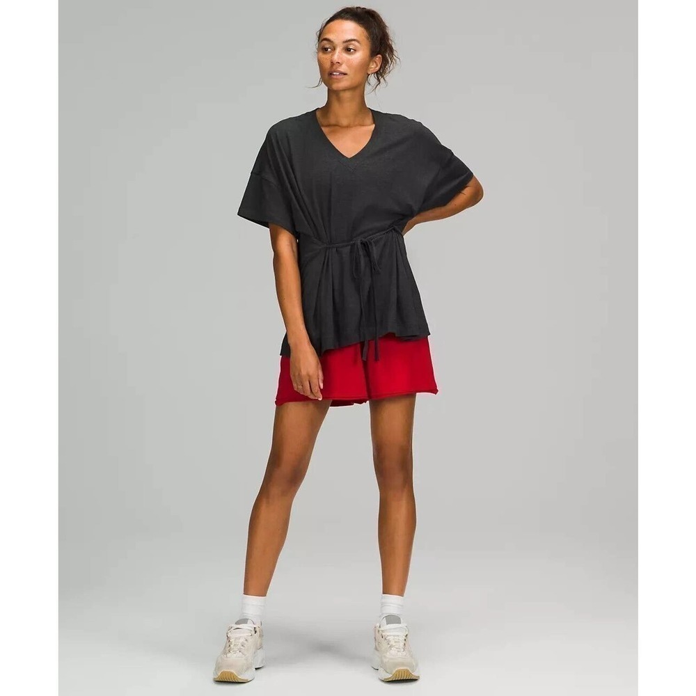 NWT Lululemon Side Tie V-Neck Tee Heathered Black Size 6 Oversize
